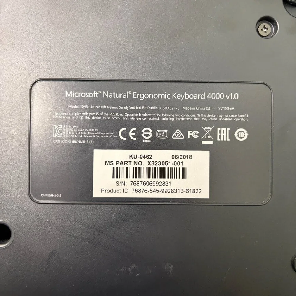 2018 Microsoft Natural Ergonomic Keyboard 4000 v1.0 AS-IS TESTED -Riser Included